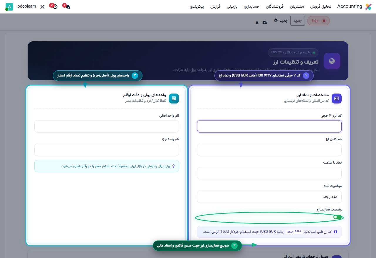 گام ۵ - فرم مشخصات واحد پولی و نماد